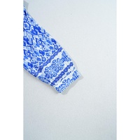 Blue Boho Printed 3/4 Sleeve Tied Neck Blouse - L thumbnail