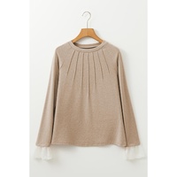 Parchment Seam Detail Lace Contrast Cuffs Raglan Sleeve Top - L thumbnail