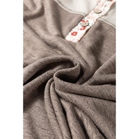 Goat Colorblock Floral Patchwork Flared Sleeve Buttons Henley Top - L thumbnail
