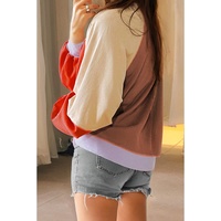 Orange Color Block Side Slits Raglan Sleeve Loose Fit Top - 2XL thumbnail