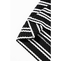 Black Stripe Textured Quarter Zip Collar Long Sleeve Top - L thumbnail