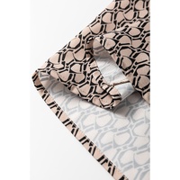 Khaki Geometric Print Notched Neck Puff Sleeve Blouse - L thumbnail