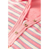 Pink Stripe Buttoned V Neck Collared Drop Shoulder Top - L thumbnail