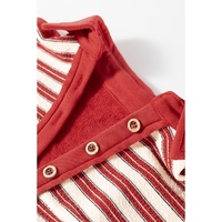 Red Stripe Buttoned V Neck Collared Drop Shoulder Top - L thumbnail