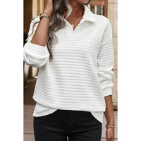 White Quilted Texture Sporty Collared Long Sleeve Top - XL thumbnail
