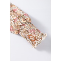 Yellow Floral Print Tie Neck Lantern Sleeve Blouse - L thumbnail