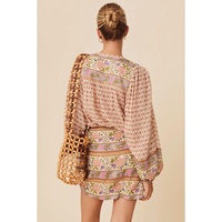 Multicolour Boho Floral Mixed Print Puff Sleeve Shirt - L thumbnail
