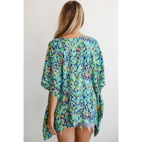 Green Abstract Print V Neck Half Sleeve Loose Fit Tunic Blouse - L thumbnail
