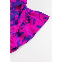 Rose Floral Print Collared Button Neckline Flutter Sleeve Blouse - L thumbnail
