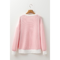 Peach Blossom Corded Colorblock Drop Shoulder Loose Top - L thumbnail