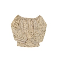 Beige Leopard Velvet Burnout Off Shoulder Long Sleeve Blouse - M thumbnail