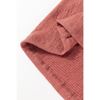 Mineral Red Solid Color Textured Frilled Trim V Neck Puff Sleeve Blouse - M thumbnail