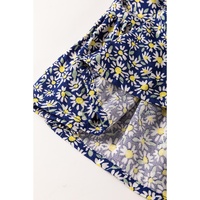 Blue Boho Floral Print Smocked Square Neck Loose Fit Blouse - L thumbnail