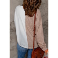 Khaki Colorblock Long Sleeve Crew Neck Top - L thumbnail