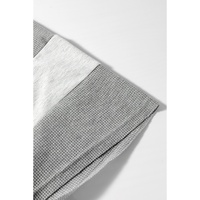 Light Grey Two Tone Contrast Waffle Knit Patched Buttoned V Neck Top - L thumbnail