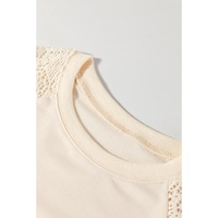 Jet Stream Lace Crochet Short Sleeve Round Neck T Shirt - L thumbnail
