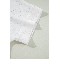 White Eyelet Pattern Boat Neck Casual Tee - S thumbnail