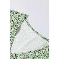 Green Boho Floral V Neck Wrap Short Sleeve Blouse - L thumbnail
