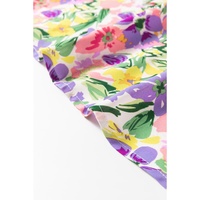 Purple Floral Print Puff Short Sleeve Crew Neck Blouse - L thumbnail
