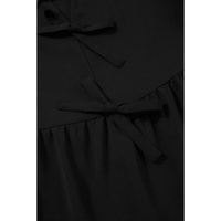 Black Puff Sleeve Bowknot Front Peplum Blouse - S thumbnail