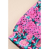 Sachet Pink V-Neck Ruffle Abstract Floral Print Puff Sleeve Top - L thumbnail