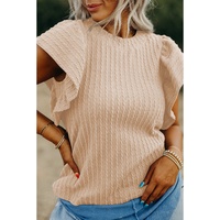 Beige Solid Color Textured Flutter Sleeve Top - XL thumbnail