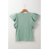 Moonlight Jade Solid Color Textured Flutter Sleeve Top - L thumbnail