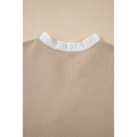 Pale Khaki Contrast V Neck Ruffled Textured Knit Top - L thumbnail
