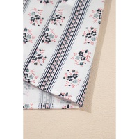 White Floral Ruffled Collar Short Puff Sleeve Printed Blouse - L thumbnail