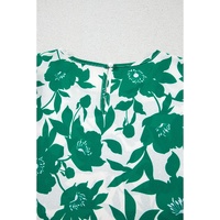 Green Floral Printed Ruffled Short Sleeve Round Neck Loose Blouse - L thumbnail