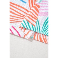 Multicolour Bowknot Printed Waffle Crewneck Loose Short Sleeve Top - XL thumbnail