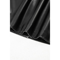 Black PU Leather Frilly Ruffle Trim Blouse - M thumbnail