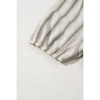 Gray Stripe Frilled Tie Neck Short Sleeve Blouse - L thumbnail