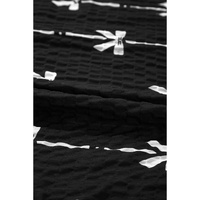 Black Bow Print Puff Short Sleeve Top - L thumbnail