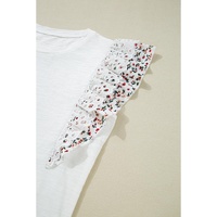 White Floral Lace Eyelet Patched Butterfly Sleeve Blouse - M thumbnail