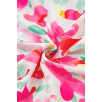 Rose Floral Print Flutter Sleeve Round Neck Casual Blouse - L thumbnail