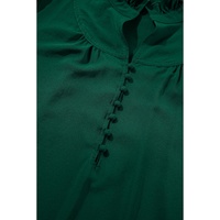 Blackish Green Solid Puff Sleeve Frilled Trim Elegant Blouse - L thumbnail