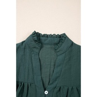 Skobeloff Frilled V Neck Ruffled Cap Sleeve Blouse - L thumbnail