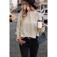 Apricot Polka Dot Print Frilled Collar Lantern Sleeve Blouse - L thumbnail