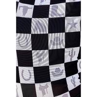 Black Checkerboard Western Elements Printed Mesh Long Sleeve Top - L thumbnail