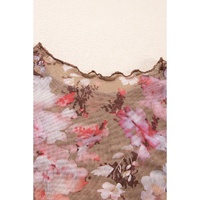 Red Floral Print Sheer Mesh Long Sleeve Top - L thumbnail