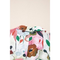 Pink Floral Print Slit V Neck Short Sleeve Blouse - S thumbnail
