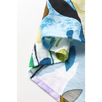 Light Blue Floral Print Slit V Neck Short Sleeve Blouse - M thumbnail