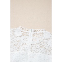 White Short Sleeve Scalloped Floral Lace Peplum Blouse - L thumbnail