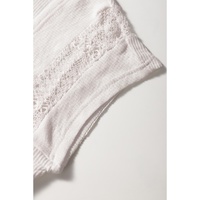 White Ribbed Texture Lace Patchwork Short Sleeve Top - XL thumbnail