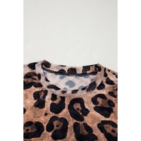 Brown Leopard Round Neck Long Sleeve Slim Top - L thumbnail
