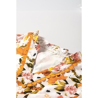 Russet Orange Ruffled V Neck Scalloped Short Sleeve Floral Blouse - L thumbnail