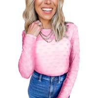 Pink Mesh Bow Pattern Long Sleeve Top - M thumbnail