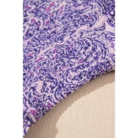 Purple Boho Paisley Print Half Sleeve Shirred Peplum Blouse - L thumbnail
