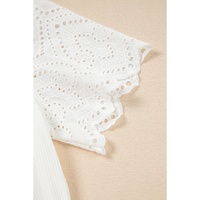 White Eyelet Pattern Short Sleeve Patchwork Ribbed Top - L thumbnail